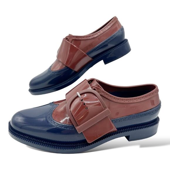 MELISSA‎ BROGUE SPECIAL WOMENS JELLY OXFORDS Red Blue Sz 7 PVC - Picture 1 of 13